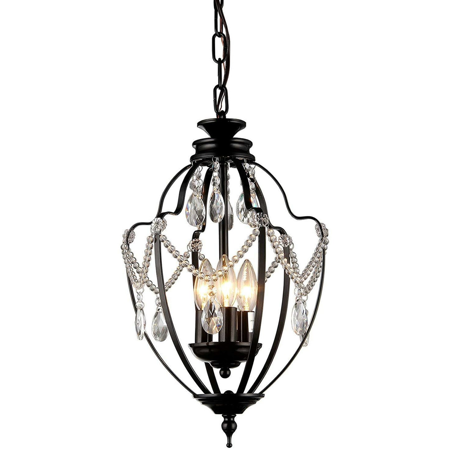 Kennedy 3-light Black-finish 11-inch Crystal Chandelier