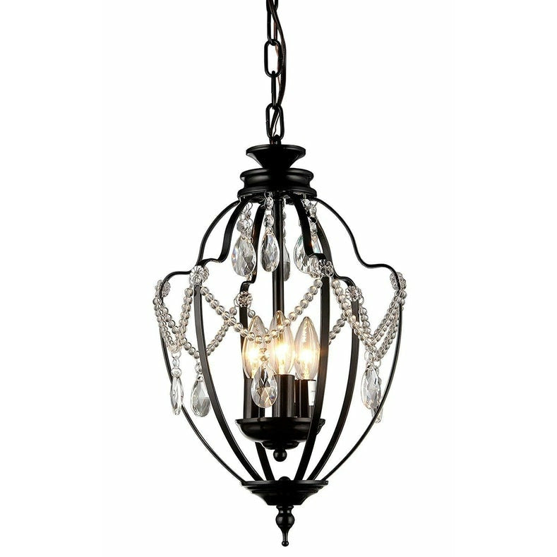 Kennedy 3-light Black-finish 11-inch Crystal Chandelier