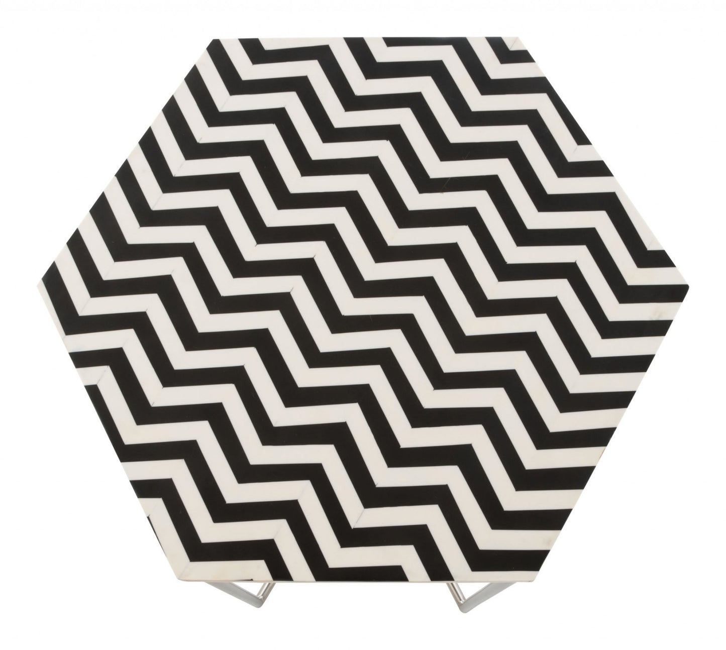 Victoria Black and White Hexagonal Side End Table