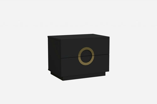 24" High Gloss Modern Black Two Drawer Nightstand