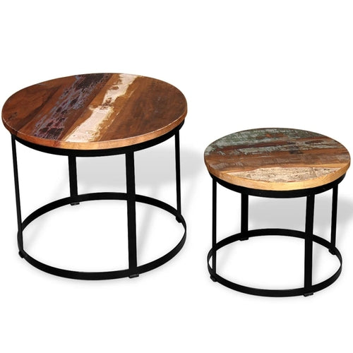 Two Piece Round Wooden Coffee Table Set