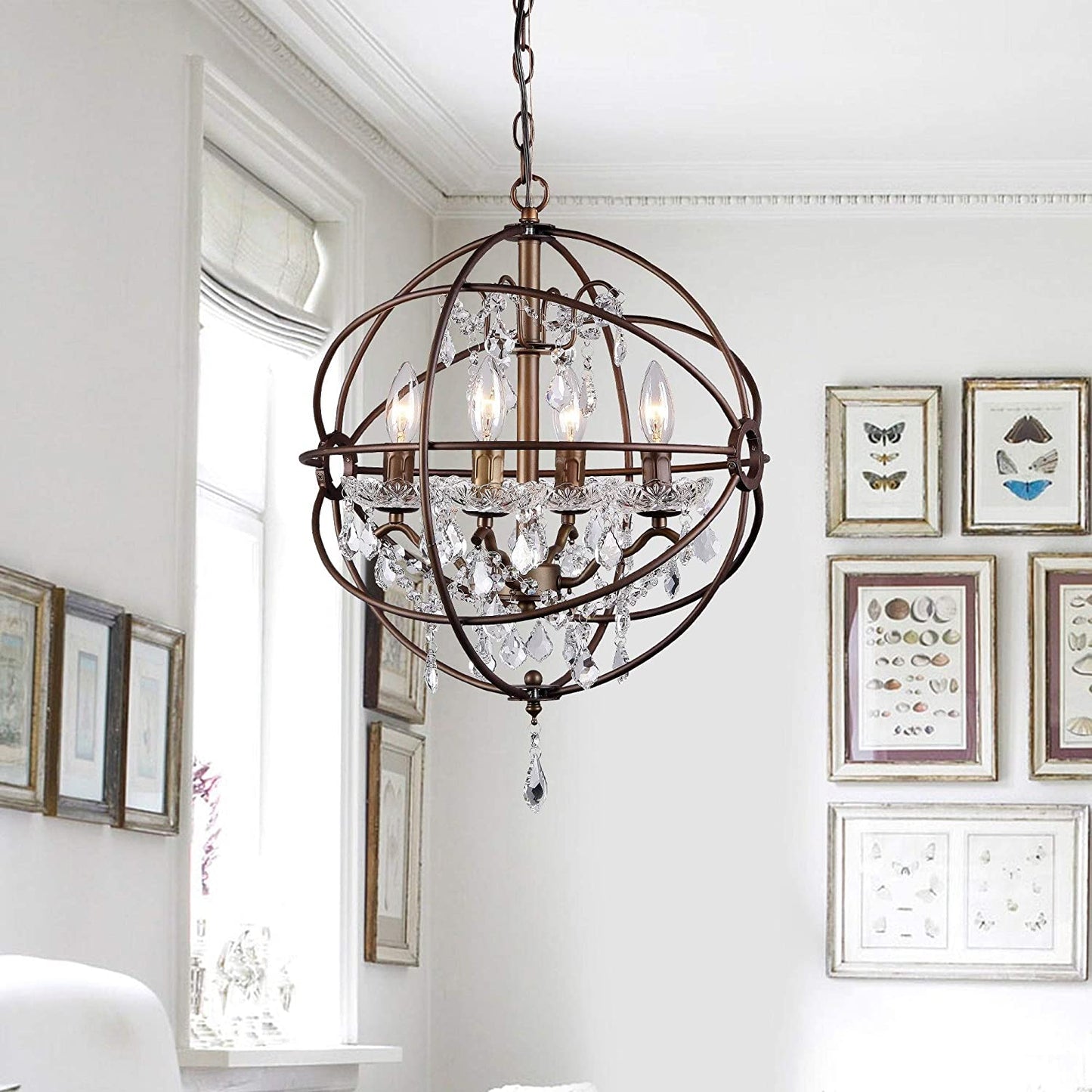 Edwards Antique Bronze and Crystal 24-inch Sphere Chandelier