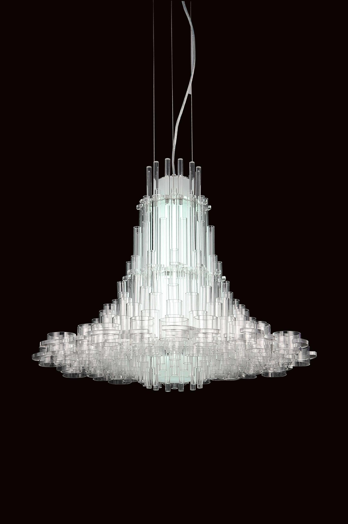 39" X 39" X 70" White Acrylic Pendant Lamp