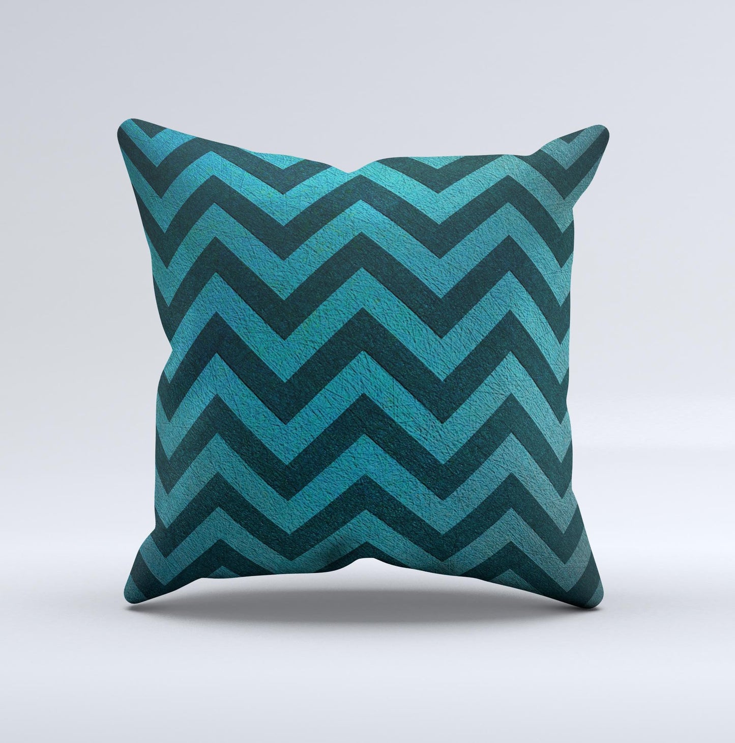 Teal Grunge Chevron Pattern Ink-Fuzed Decorative Throw Pillow