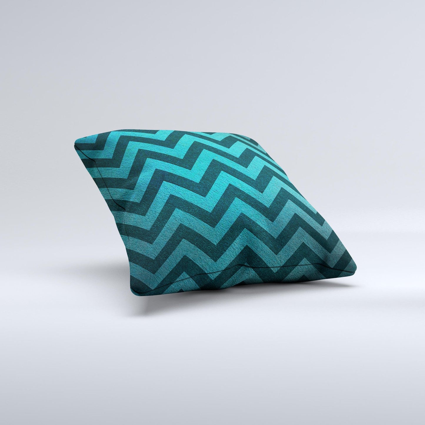 Teal Grunge Chevron Pattern Ink-Fuzed Decorative Throw Pillow