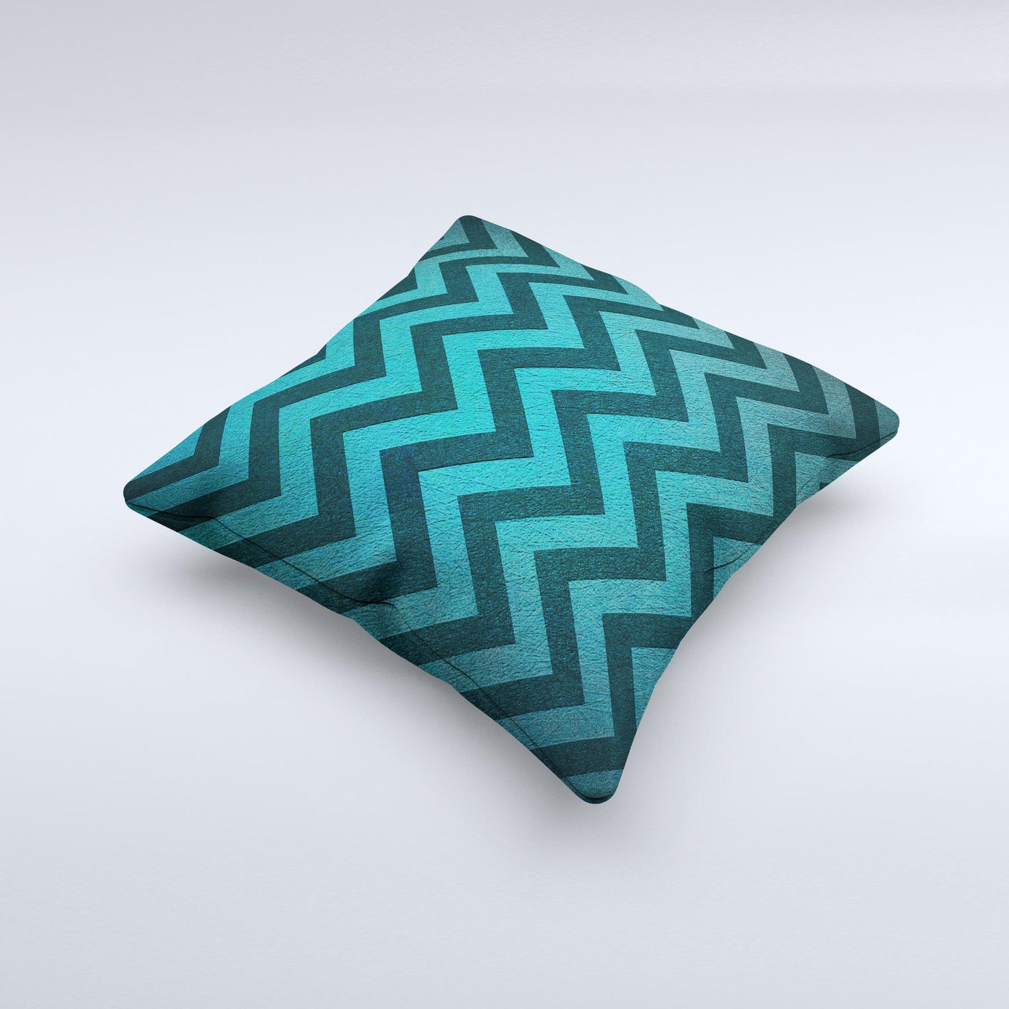 Teal Grunge Chevron Pattern Ink-Fuzed Decorative Throw Pillow
