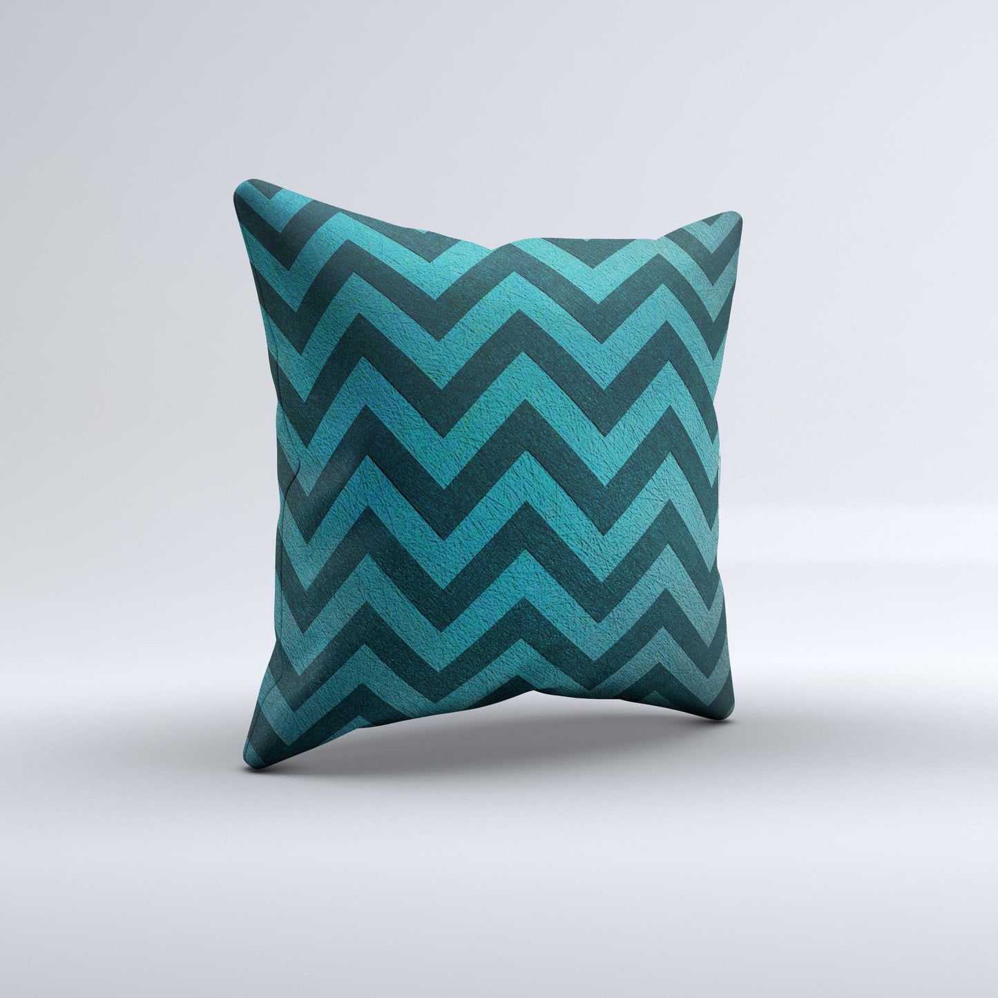 Teal Grunge Chevron Pattern Ink-Fuzed Decorative Throw Pillow