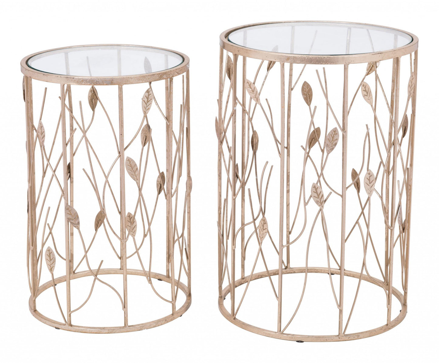 15" x 15" x 22" Clear & Gold, Tempered Glass & Steel, Side Table Set