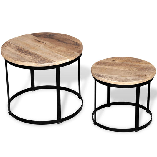 Two Piece Round Wooden Coffee Table Set