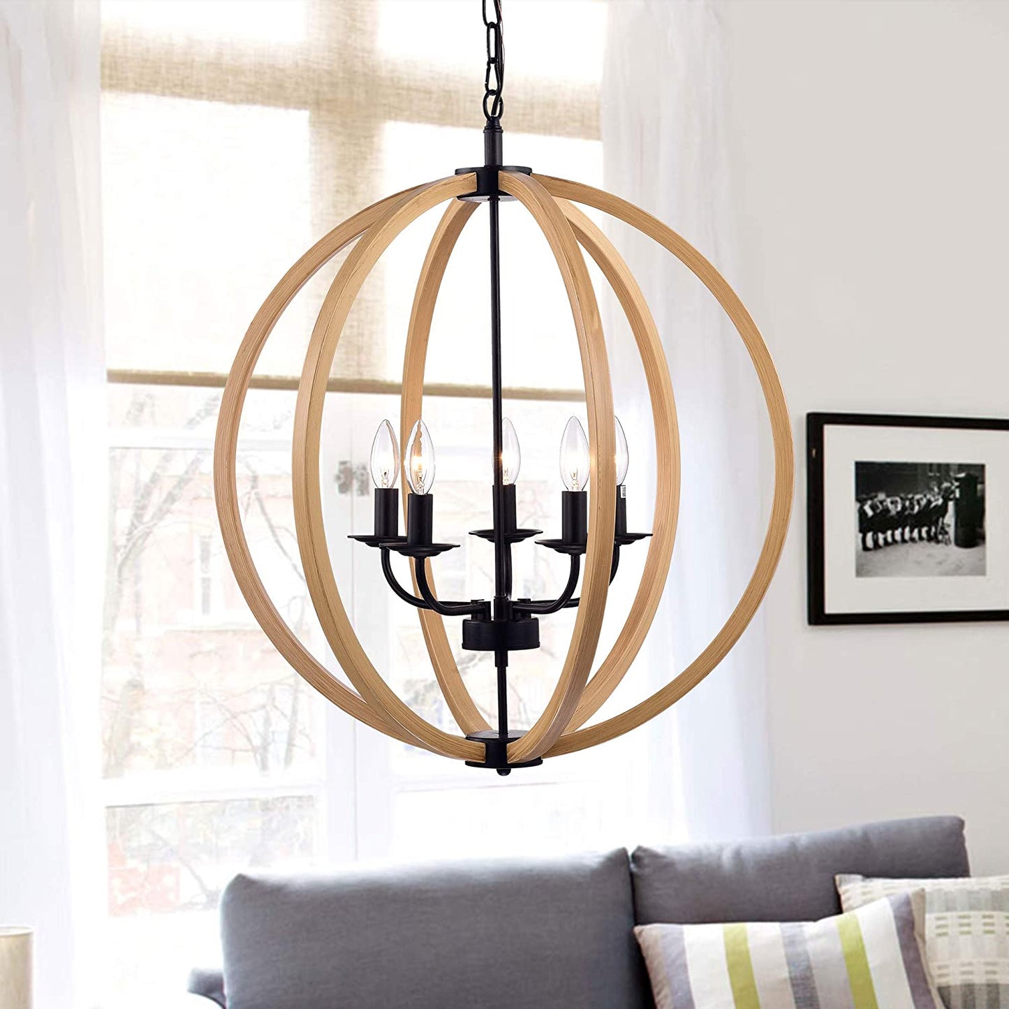 Fedelmid Black Natural Metal 24-inch Round Pendant Lamp