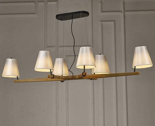 60" X 14" X 23" White Wood Pendant Lamp