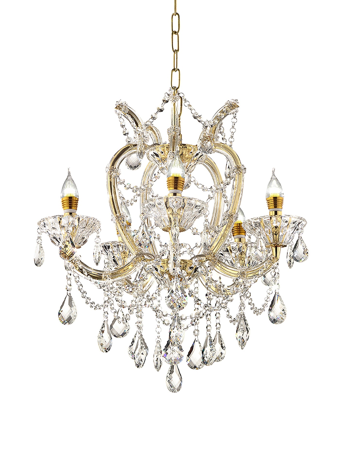 Five Light Glam Gold and Faux Crystal Chandelier